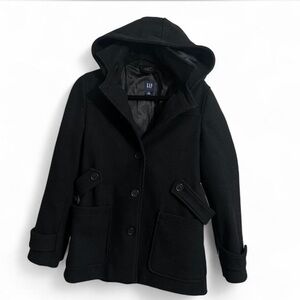 GAP Black Hooded Wool Peacoat